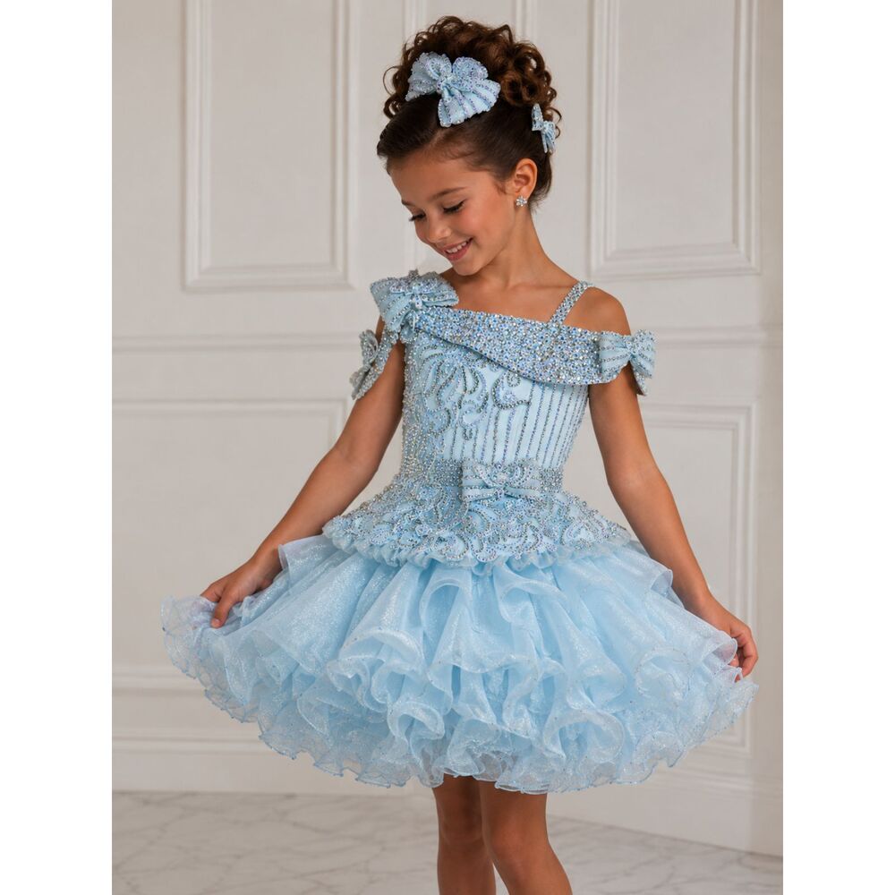 Custom Glitz Pageant Competition Dress w/ Accessories Girls 5–7 Crystal Blue